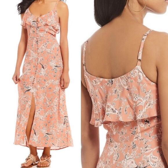 NWT Sanctuary Isabella Maxi Midi Dress Medium Peach Paisley Print Bohemian - Picture 1 of 12